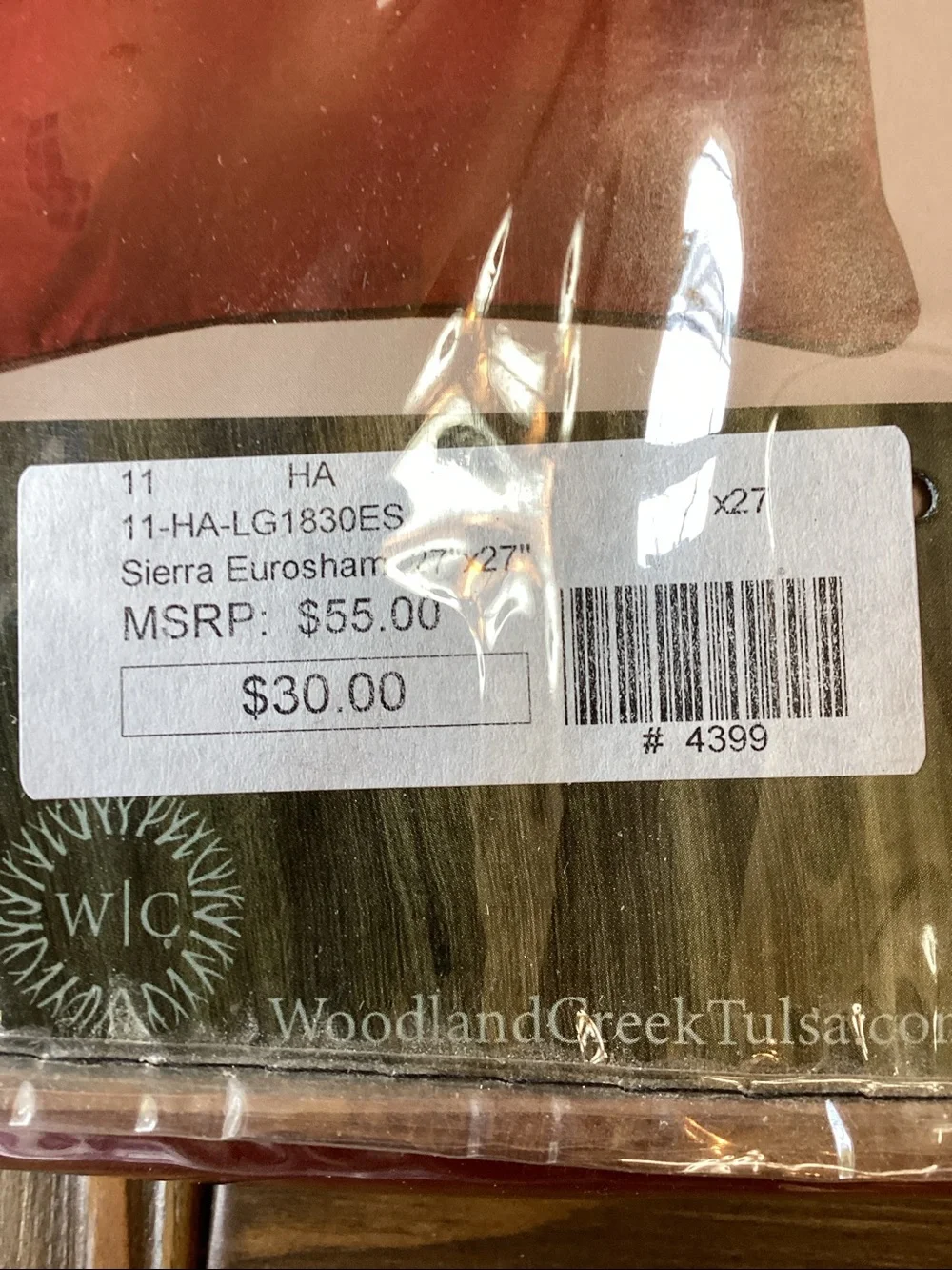BNWT Sierra Reversible Euro Sham 27” x 27”